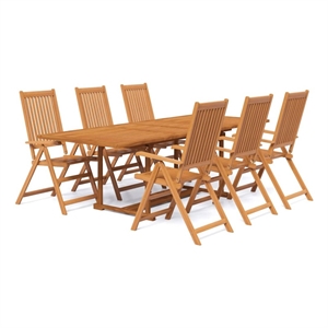 Afuera Living Solid Acacia Wood Large Extendable Garden Dining Set Natural/Brown