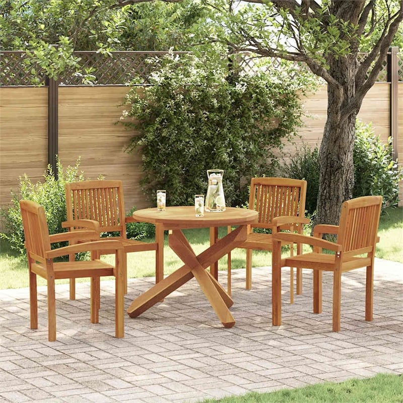 Afuera Living Solid Teak Wood Standard Stackable Garden Dining Set Natural/Brown