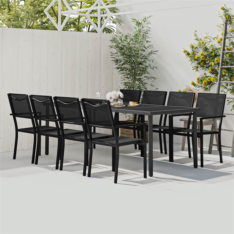 Afuera Living Powder-Coated Steel Large Durable Outdoor Dining Set in Anthracite