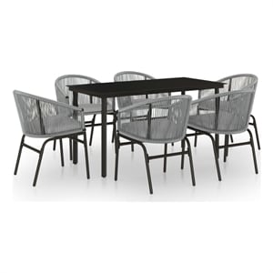 Afuera Living Powder-Coated Steel 7 Piece Set Durable Garden Dining Set in Black
