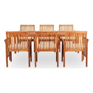 Afuera Living Wood Acacia Large Outdoor Dining Set in Brown Frame/Cream Cushions