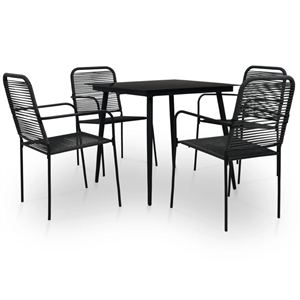 Afuera Living Cotton Rope/Powder-Coated Steel/Tempered Glass Dining Set in Black