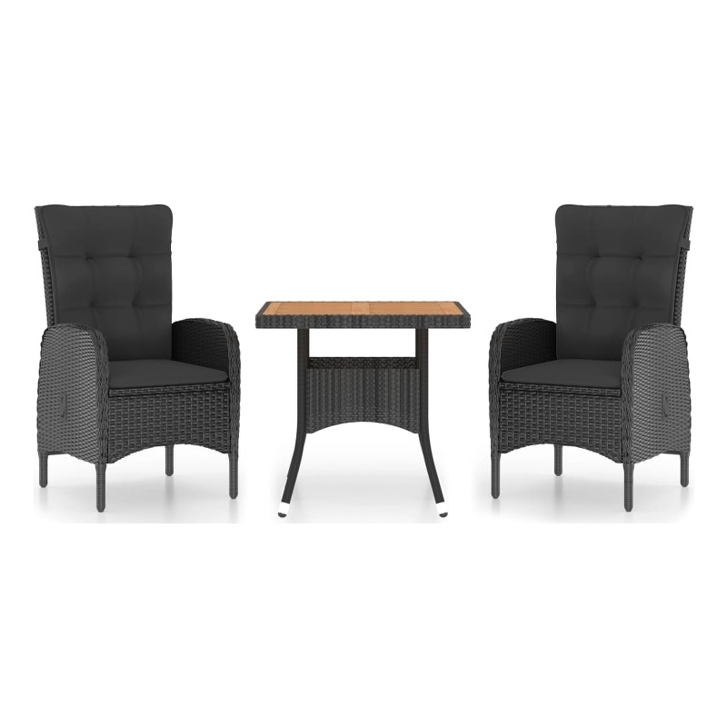 Afuera Living Garden Dining Set in Black Poly Rattan/Steel/Acacia Wood/Polyester