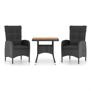 Afuera Living Garden Dining Set in Black Poly Rattan/Steel/Acacia Wood/Polyester