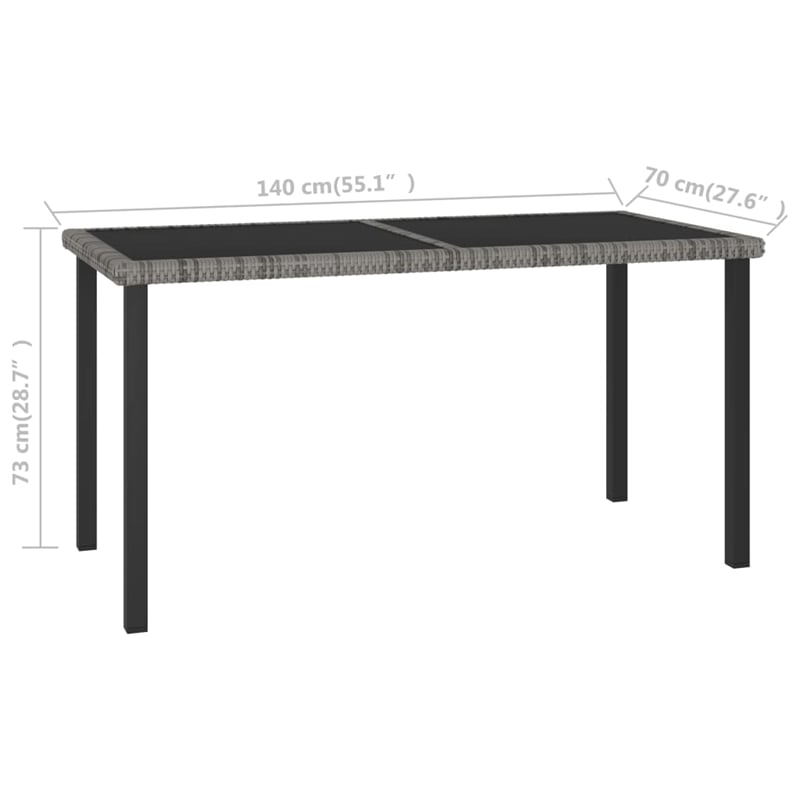 Afuera Living Dining Set in Gray and Black Poly Rattan/Powder-Coated Steel/Glass