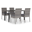 Afuera Living Dining Set in Gray and Black Poly Rattan/Powder-Coated Steel/Glass