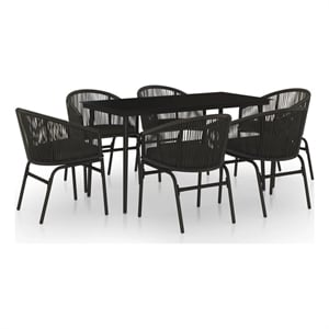 Afuera Living Powder-Coated Steel 7 Piece Set Durable Garden Dining Set in Black