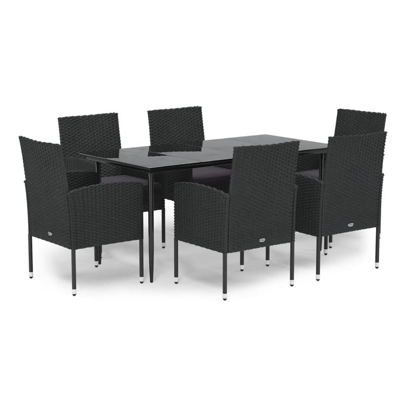 Afuera Living Poly Rattan 7 Piece Set Durable Garden Dining Set in Black