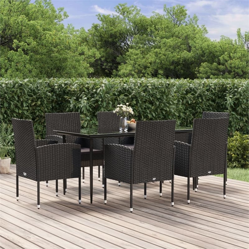Afuera Living Poly Rattan 7 Piece Set Durable Garden Dining Set in Black