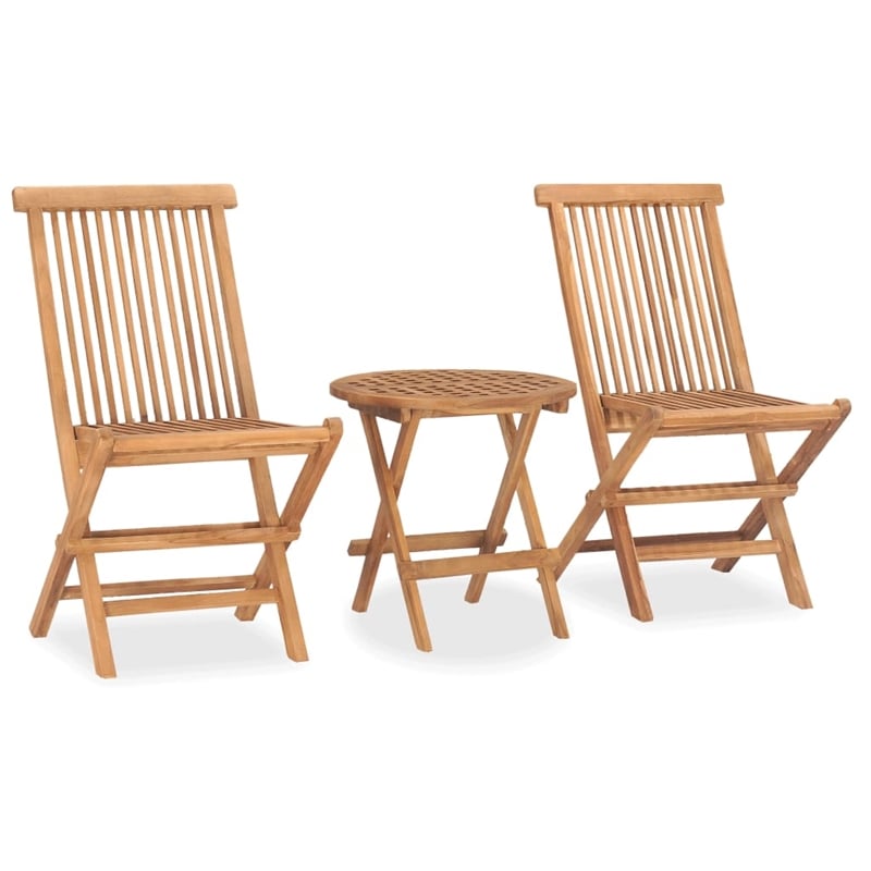 Afuera Living Teak 3 Piece Set Foldable Round Outdoor Dining Set in Gray