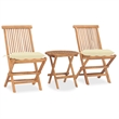Afuera Living Teak Wood/Polyester 3 Piece Outdoor Dining Set Cream White
