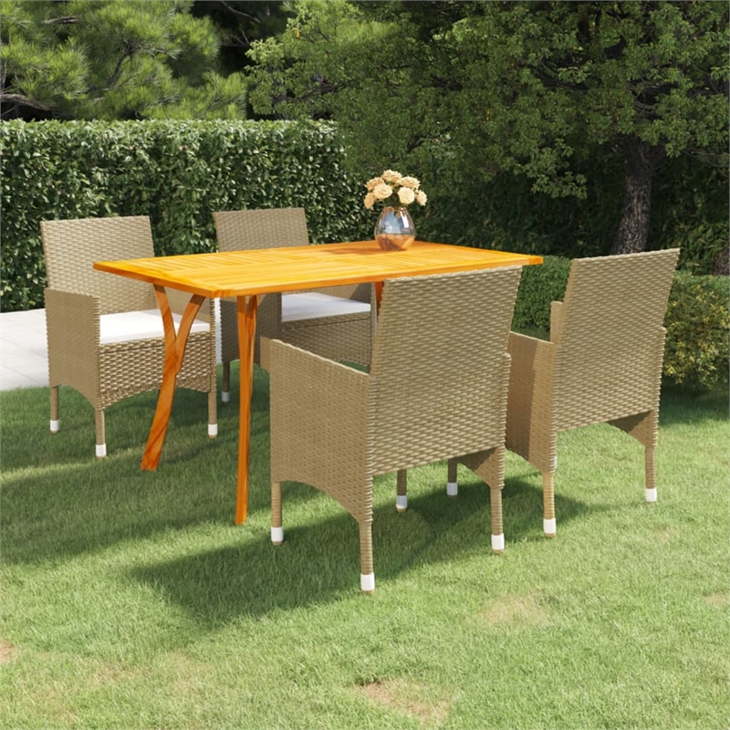 Afuera Living Acacia Wood & Polyester Standard Dining Set in Beige/Cream