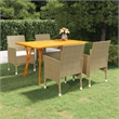 Afuera Living Acacia Wood & Polyester Standard Dining Set in Beige/Cream