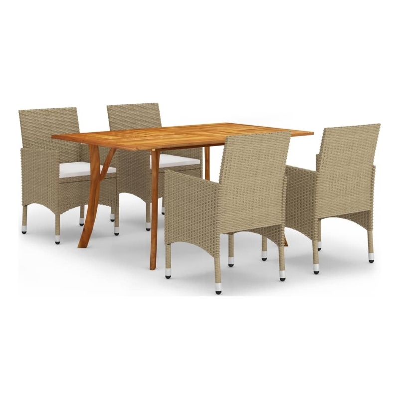 Afuera Living Acacia Wood & Polyester Standard Dining Set in Beige/Cream