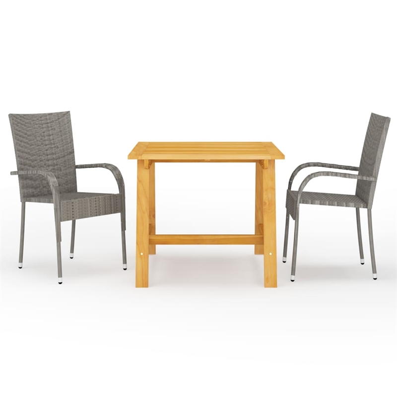 Afuera Living Solid Acacia Wood & Powder-Coated Steel Dining Set in Gray