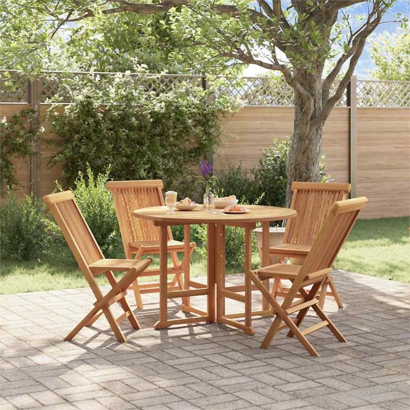 Afuera Living Solid Teak Wood Medium Foldable Outdoor Dining Set in Brown