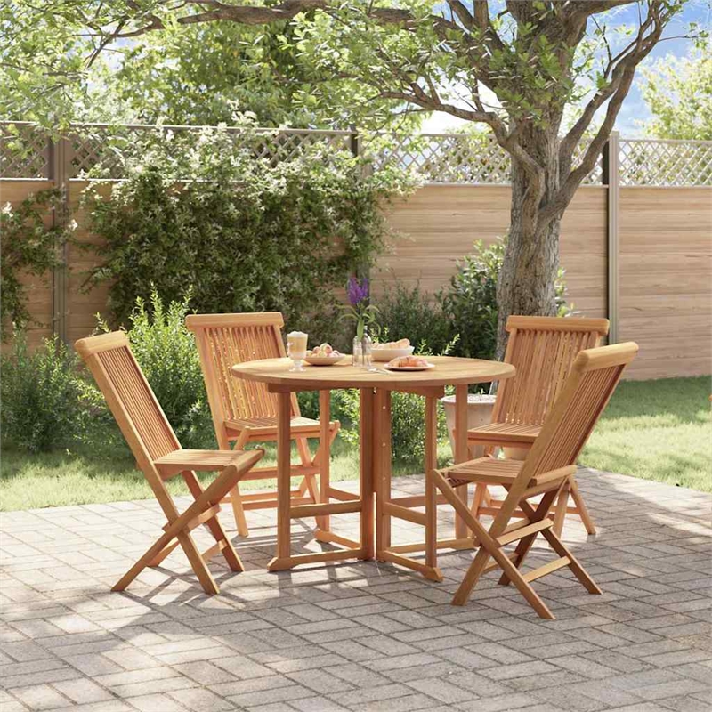 Afuera Living Solid Teak Wood Medium Foldable Outdoor Dining Set in Brown
