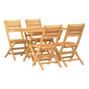 Afuera Living Solid Teak Wood 5 Piece Foldable Garden Dining Set in Brown
