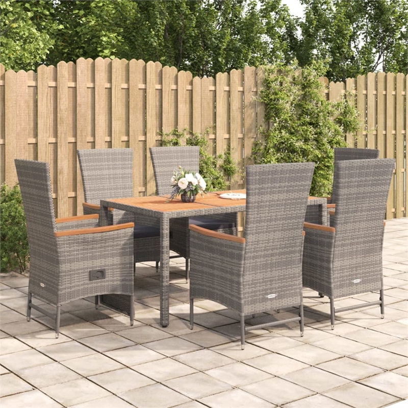 Afuera Living Powder-Coated Steel & Acacia Wood Garden Dining Set in Gray