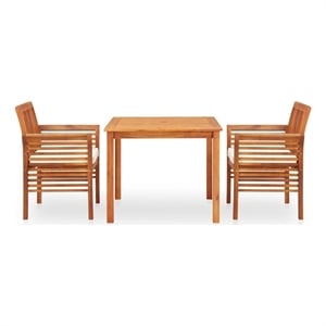 Afuera Living Solid Acacia Wood 3 Piece Outdoor Dining Set in Brown Frame