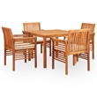 Afuera Living Solid Acacia Wood 5 Piece Outdoor Dining Set in Brown Frame