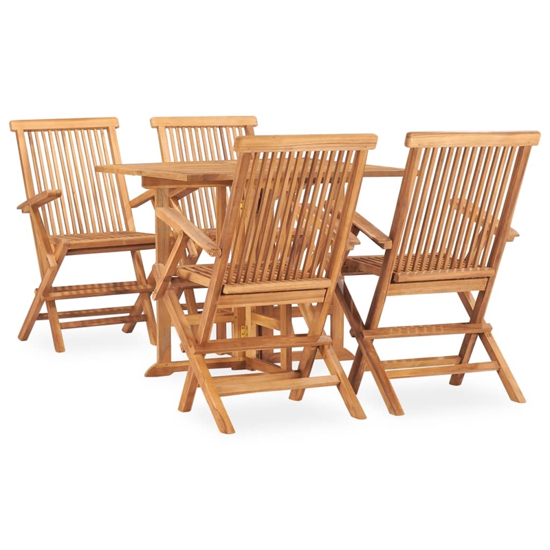 Afuera Living 5 Piece Solid Teak Wood Foldable Outdoor Dining Set in Teak