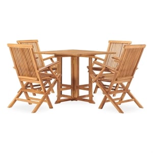 Afuera Living 5 Piece Solid Teak Wood Foldable Outdoor Dining Set in Teak