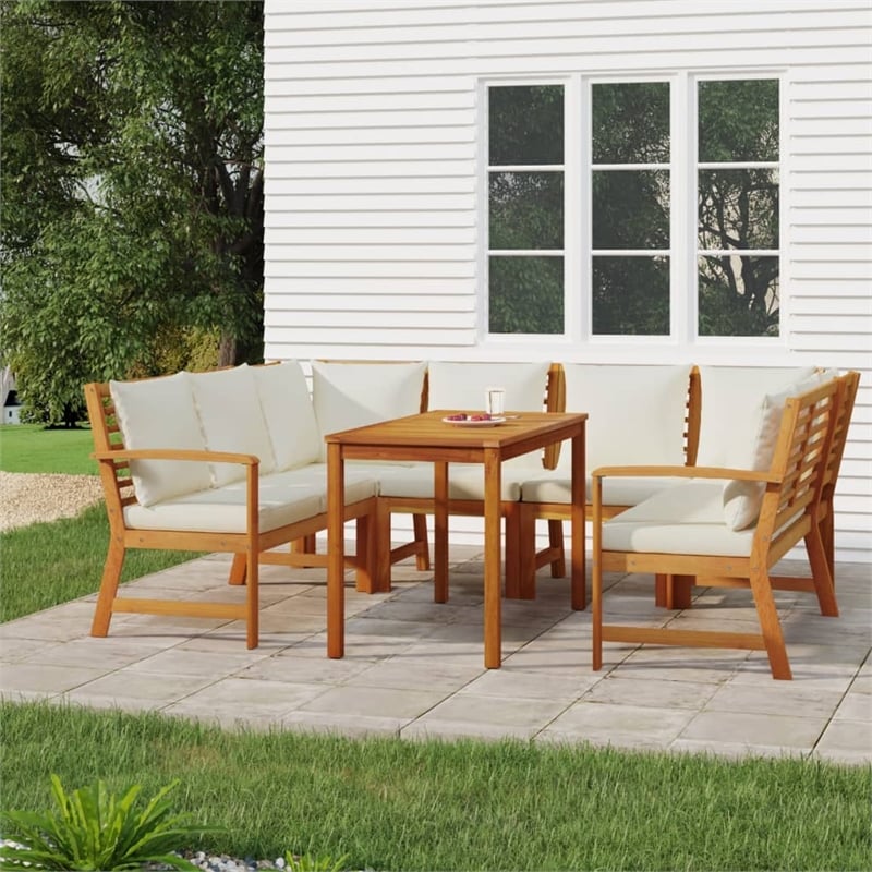 Afuera Living Solid Acacia Wood/Polyester Patio Dining Set in Cream White