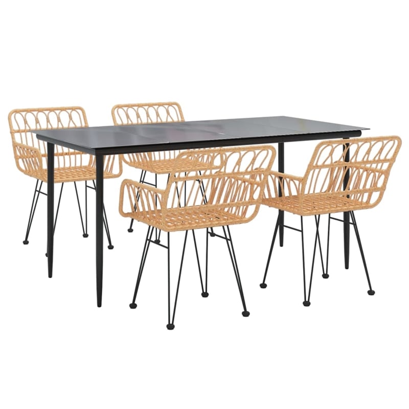 Afuera Living Polyethylene Rattan & Tempered Glass Garden Dining Set in Black