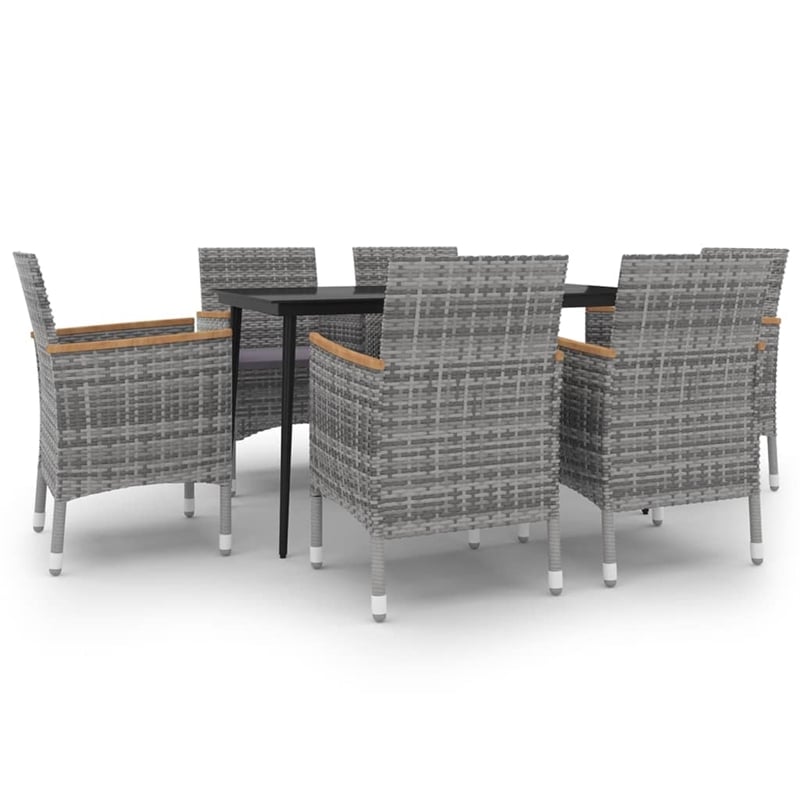 Afuera Living Poly Rattan Garden Dining Set in Gray/Cushions & Table in Black