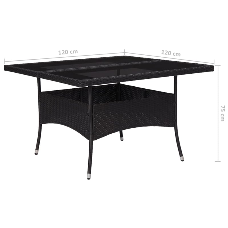 Afuera Living Garden Dining Set in Black Poly Rattan/Steel/Glass/Fabric