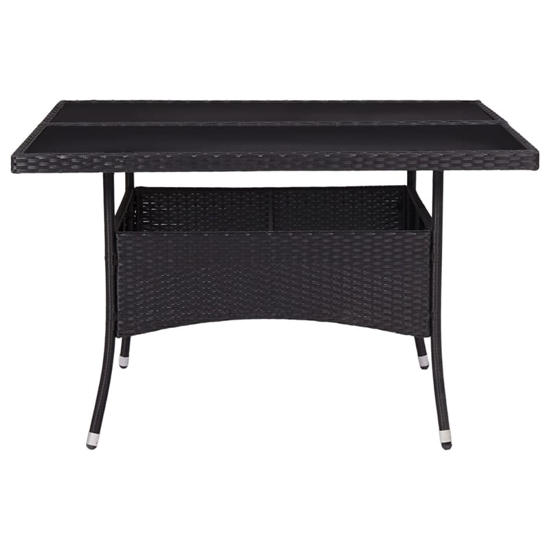 Afuera Living Garden Dining Set in Black Poly Rattan/Steel/Glass/Fabric