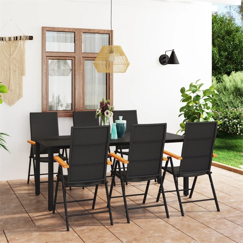 Afuera Living PE Rattan/WPC/Glass/Aluminum Standard Dining Set in Black/Brown