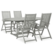 Afuera Living Garden Dining Set in Gray Wash Solid Acacia Wood Large Foldable