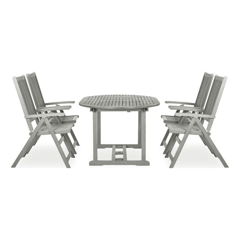 Afuera Living Garden Dining Set in Gray Wash Solid Acacia Wood Large Foldable