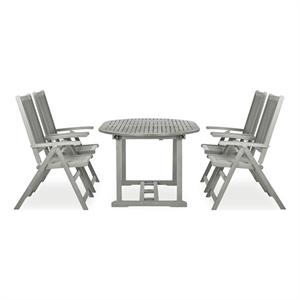 Afuera Living Garden Dining Set in Gray Wash Solid Acacia Wood Large Foldable