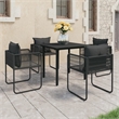 Afuera Living PVC Rattan/Glass/Powder-Coated Steel Medium Dining Set in Black