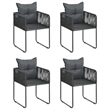 Afuera Living PVC Rattan/Glass/Powder-Coated Steel Medium Dining Set in Black