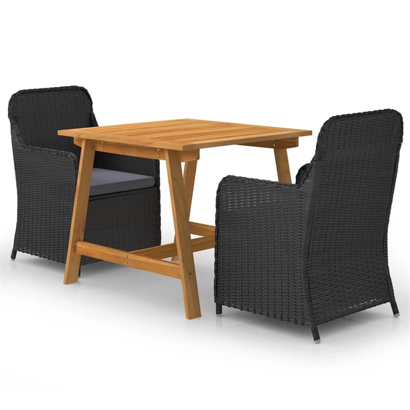 Afuera Living Solid Acacia Wood Standard Removable Covers Dining Set in Black