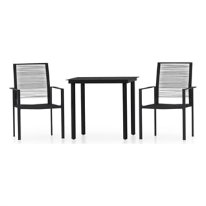 Afuera Living Powder-Coated Steel/PVC Hollow Rattan/Glass Dining Set in Black