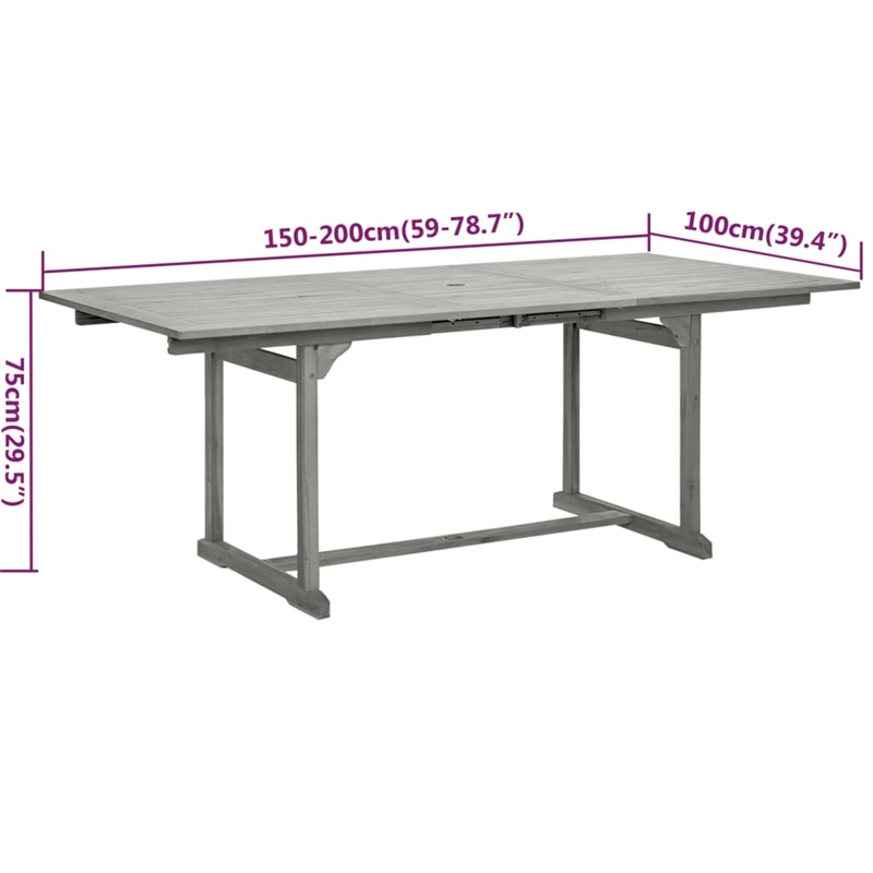 Afuera Living Solid Acacia Wood Standard Extendable Garden Dining Set in Gray