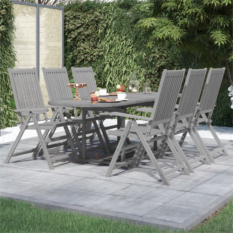Afuera Living Solid Acacia Wood Standard Extendable Garden Dining Set in Gray