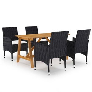 Afuera Living Solid Acacia Wood Medium Dining Set in Black/Cream White