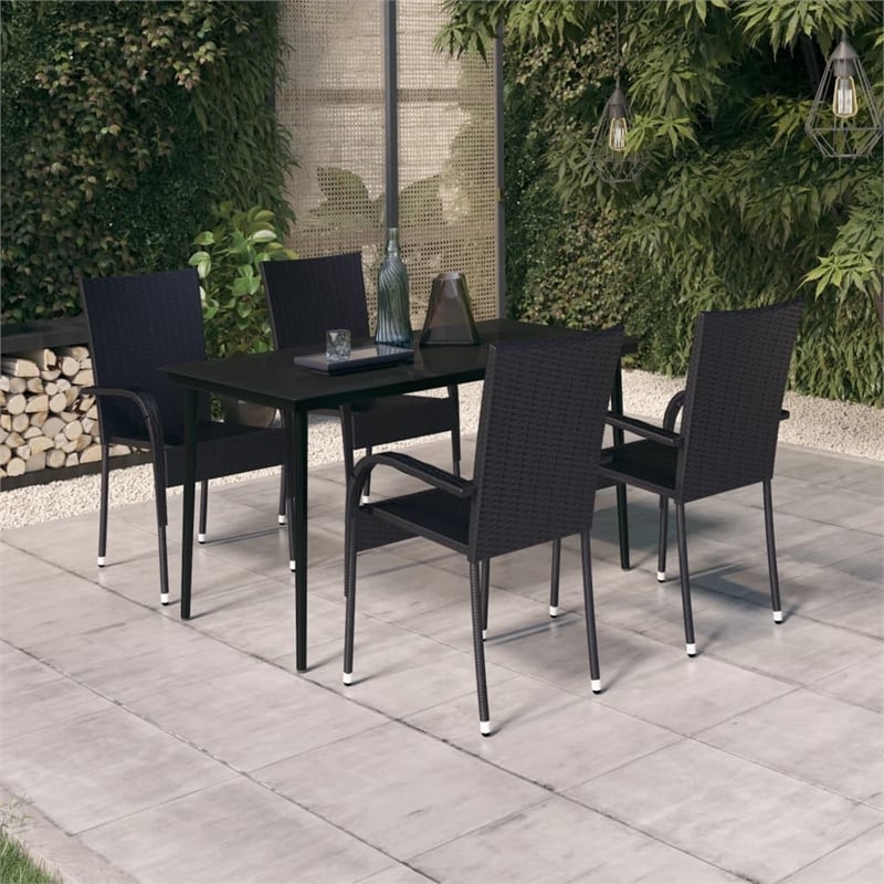 Afuera Living PE Rattan/Powder-Coated Steel Garden Dining Set in Black