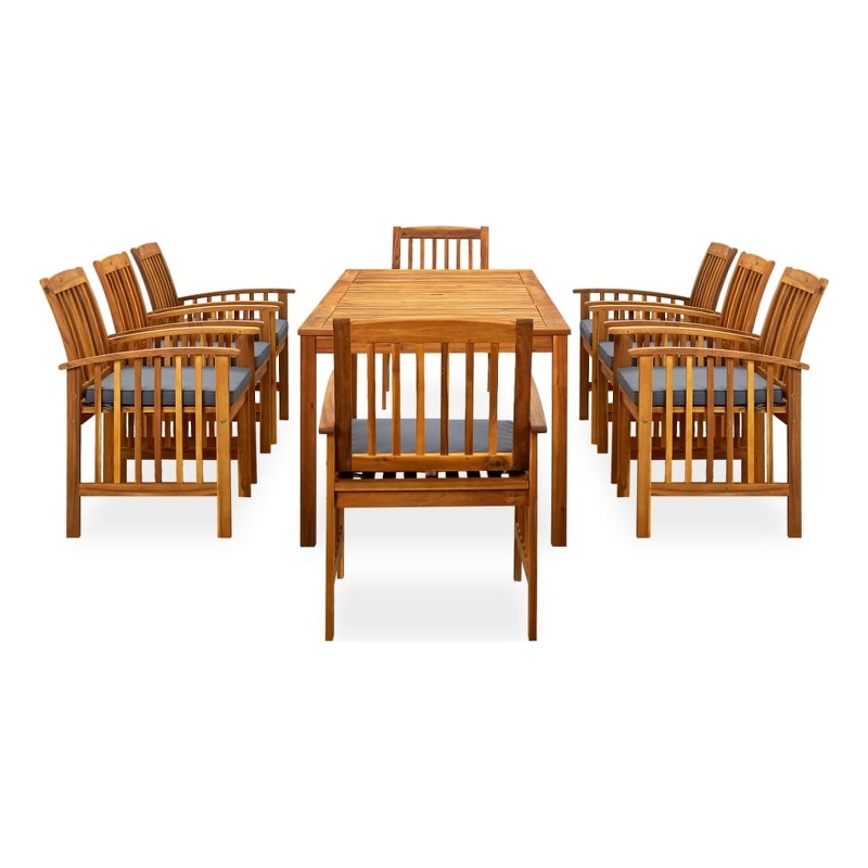 Afuera Living Garden Dining Set Light in Brown Solid Acacia Wood Large