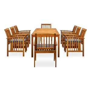 Afuera Living Garden Dining Set Light in Brown Solid Acacia Wood Large