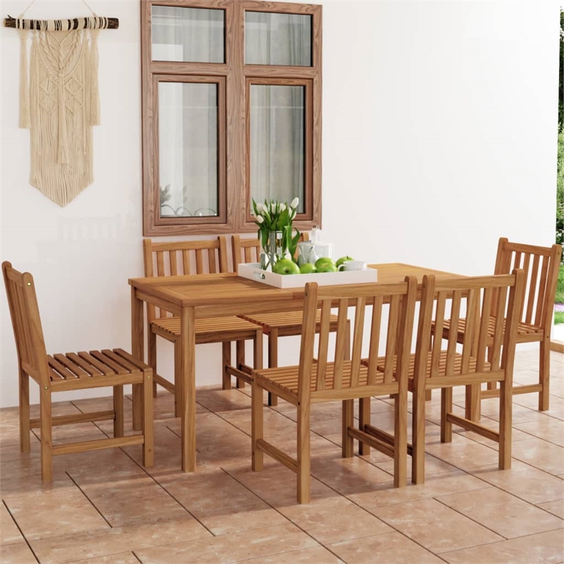 Afuera Living Solid Teak Wood Standard Garden Dining Set in Warm Brown