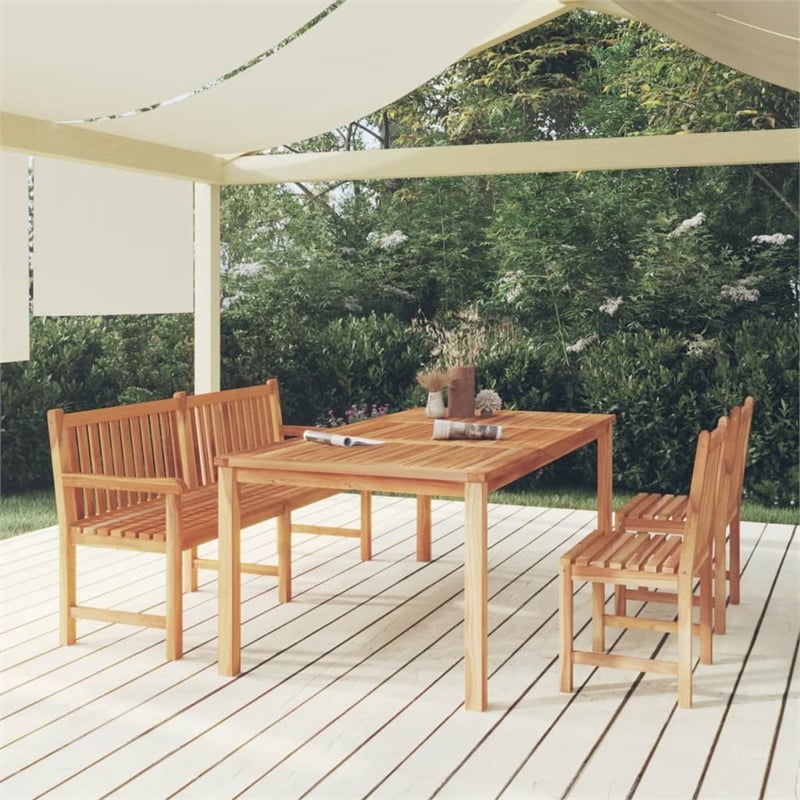 Afuera Living Solid Teak Wood Large Durable Garden Dining Set in Brown