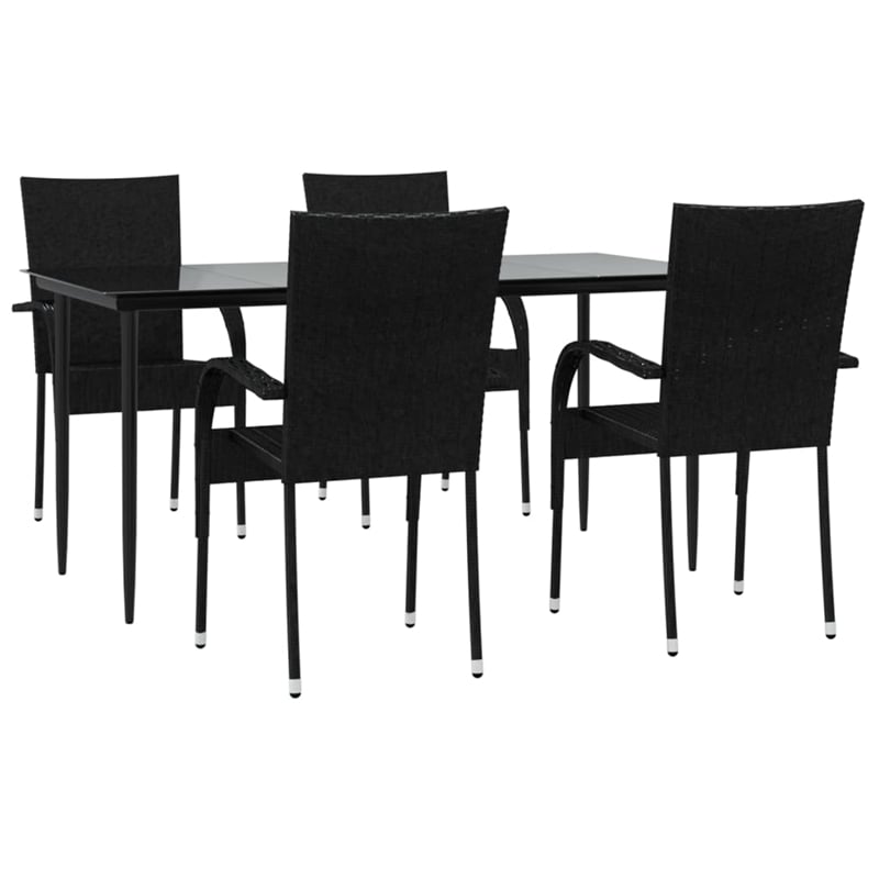 Afuera Living Poly Rattan Standard Foldable Garden Dining Set in Black