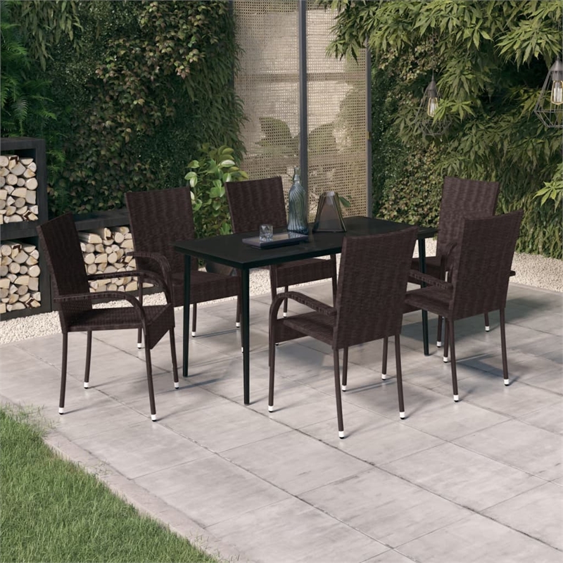 Afuera Living Contemporary Garden Dining Set in Brown and Black